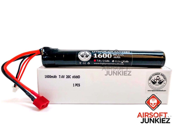 Airsoftjunkiez HPA Li-on 7.4v 1600mah Stick Battery
