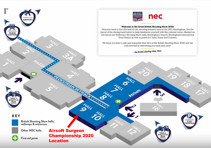 Airsoft Surgeon 2020 British Shooting Show NEC Location Map