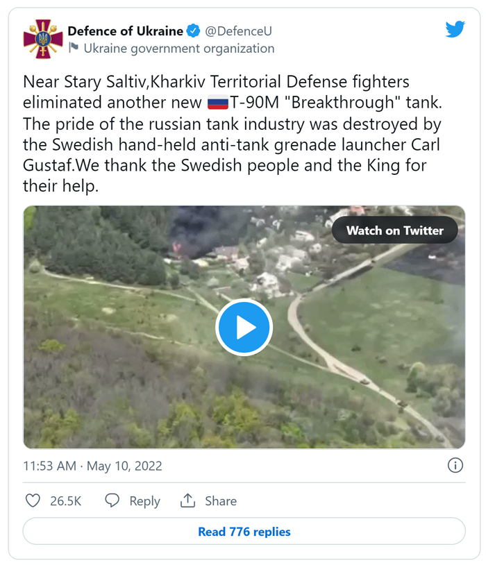 Carl Gustaf T90M Kill Ukraine tweet
