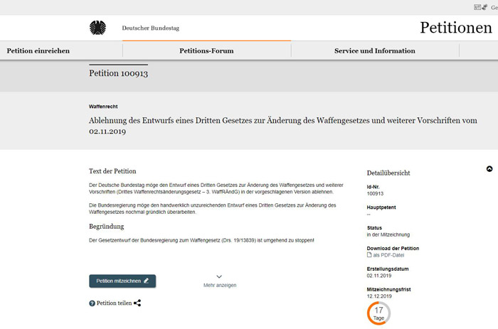 Petition against the German Third Weapons Law Amendment Act