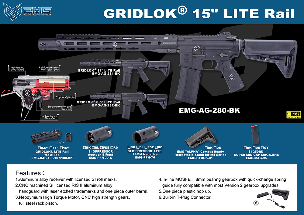 King Arms EMG SI AEG w/ GRIDLOK® LITE 8.5"/11"/15" AR-15 Rail AR-15 04