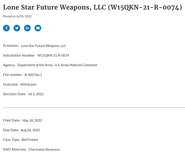 Lone Star Future Weapons NGSW Bid Protest