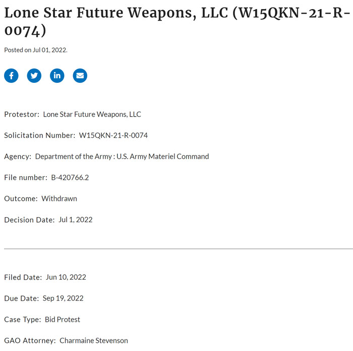 Lone Star Future Weapons NGSW Bid Protest 02