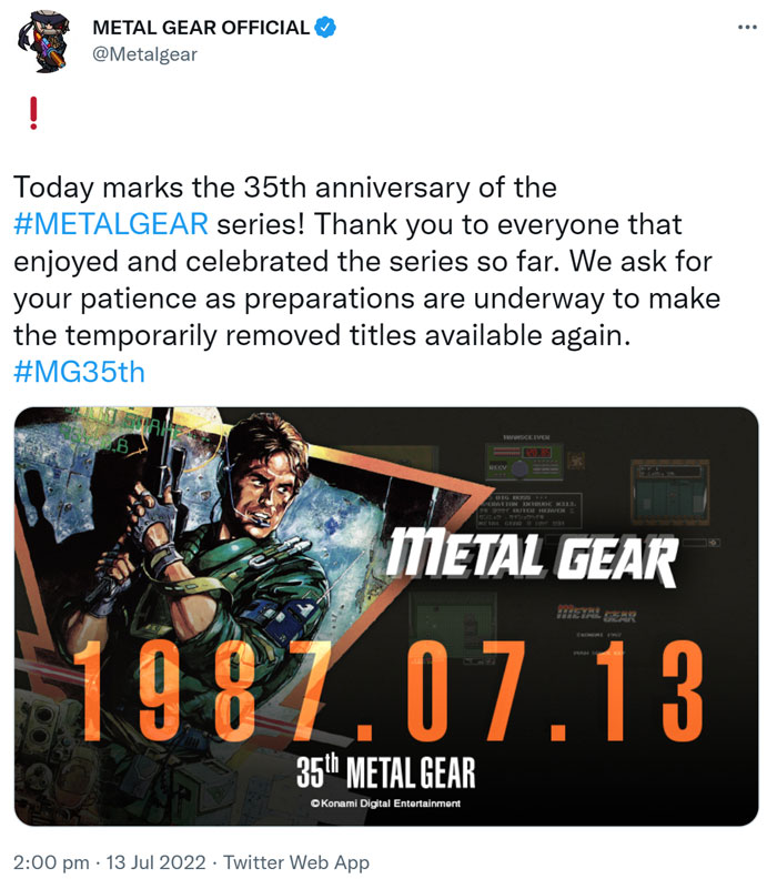 Metal Gear 35 Years Tweet